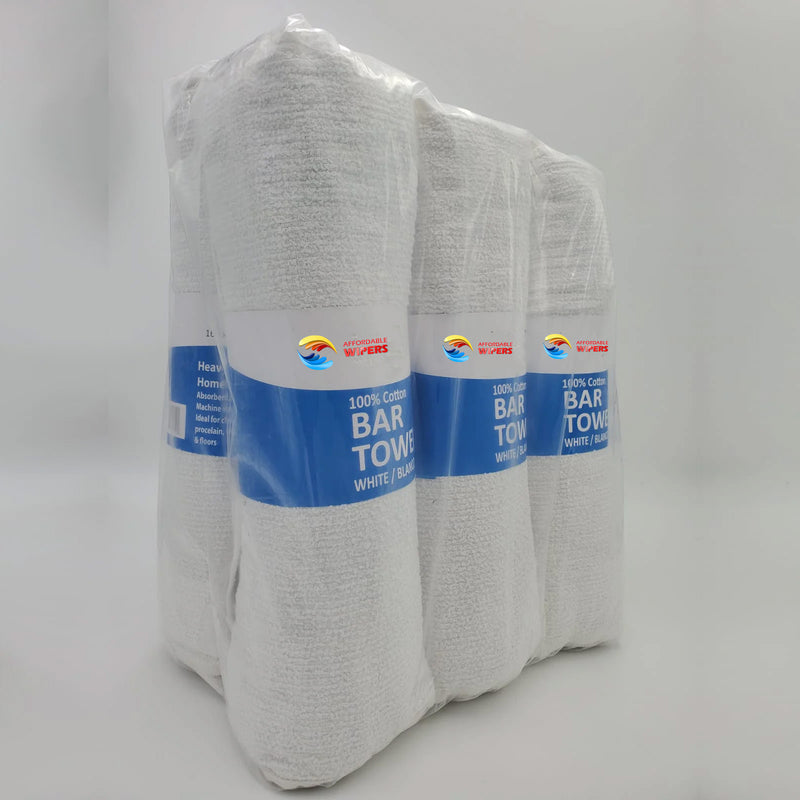 Terry Cotton Bar Towels - 6 Rolls of 12 Towels (dozen) Retail Packaging